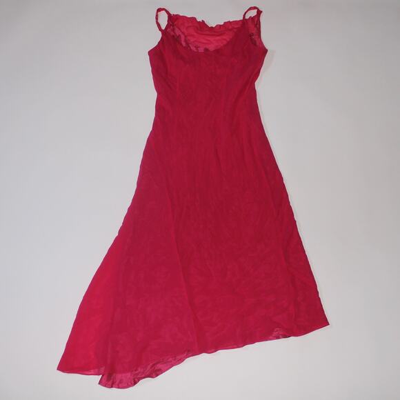 Y2K Nine West Hot Pink 100% Silk Double Lined Cowl Neck Midi Dress - Picture 2 of 3